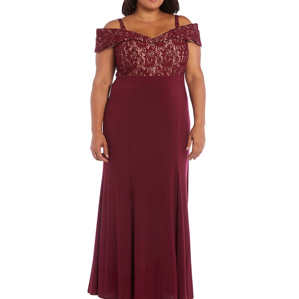 R & M Richards bling lace burgundy 16W dress NWT